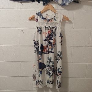 White Floral Summer Dress with Lace Trim